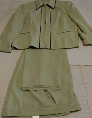 Conrad C Proportion Petite 2 Piece Suit Set Sage Green Jacket 12P Pants  8P